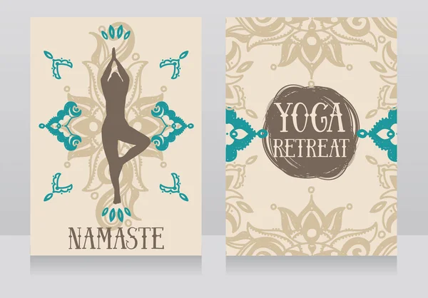 瑜伽撤退或瑜伽工作室卡模板 — 图库矢量图片