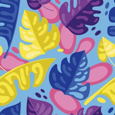 düz stil renkli tropikal yaprak ile Seamless Modeli