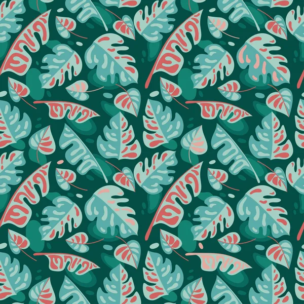 Seamless pattern with tropical leaves in flat style — Stock Vector