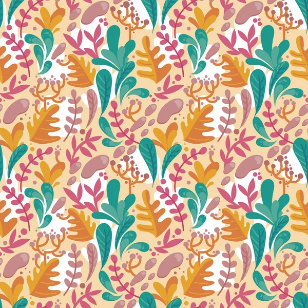 düz tarzı renkli fantastik yaprakları ile Seamless Modeli