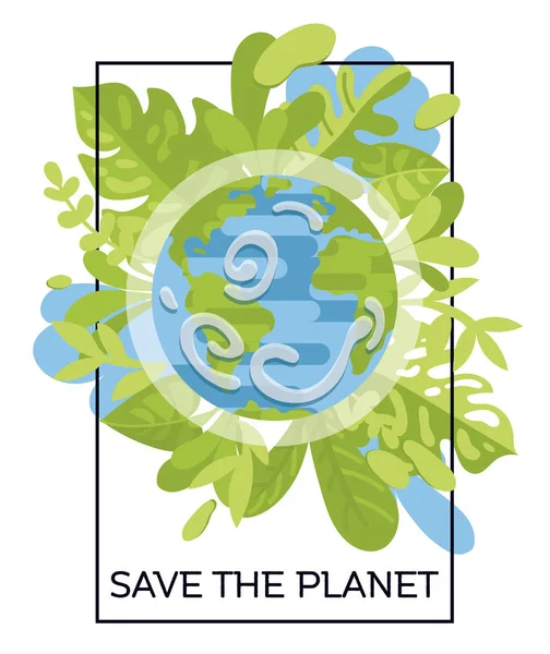 Buntes Banner mit unserem Planeten in floralem Rahmen — Stockvektor