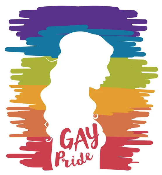 Banner para el amor gay con perfil de mujer y fondo de arco iris — Vector de stock