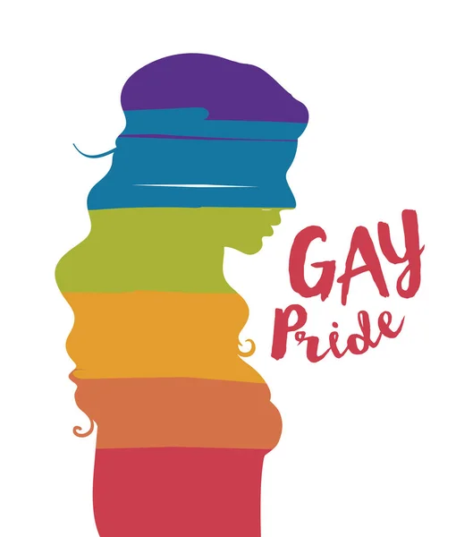 Banner para el amor gay con perfil de mujer y fondo de arco iris — Vector de stock
