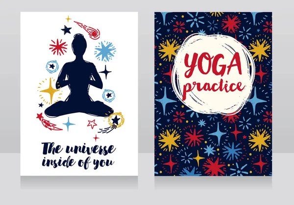 Dos tarjetas estrelladas para estudio de yoga — Vector de stock