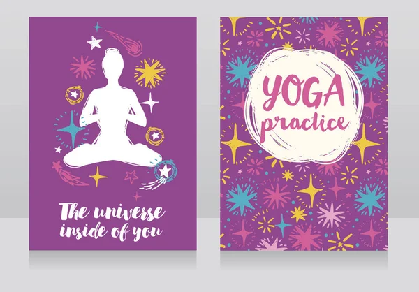 Iki yıldızlı kartları için yoga stüdyosu — Stok Vektör