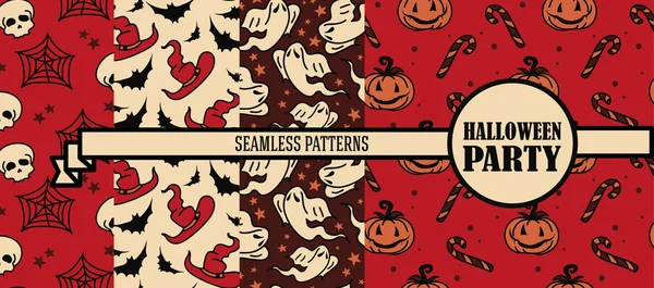 Conjunto de cuatro patrones sin costura para la fiesta de Halloween — Vector de stock