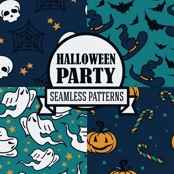Conjunto de cuatro patrones sin costura para la fiesta de Halloween — Vector de stock