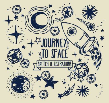 Kroki yıldız, roka, kuyruklu yıldızlar ve gezegenler kümesi