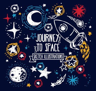 Kroki yıldız, roka, kuyruklu yıldızlar ve gezegenler kümesi