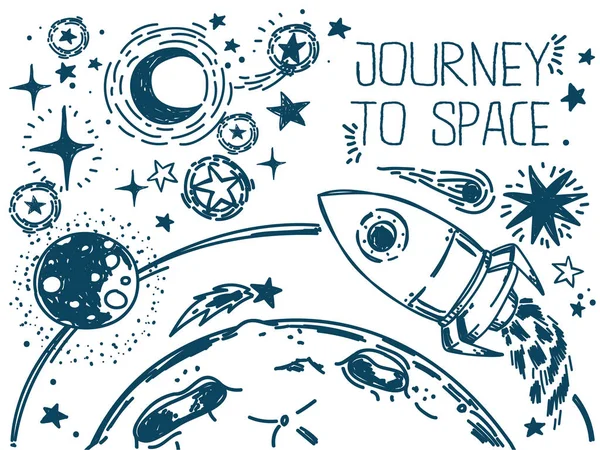 Банер з ескізами зірок, ракети, комети і планети — стоковий вектор