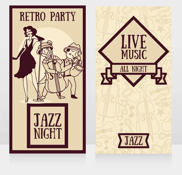 Banda de jazz em cartazes de festa — Vetor de Stock