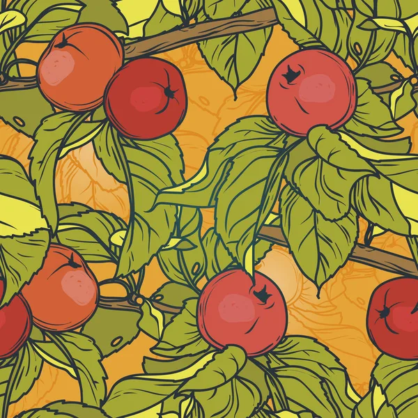 リンゴの木の枝とのシームレスなパターン — ストックベクタ