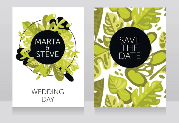 iki düğün afiş çerçeve ile tropikal yaprak kurdu