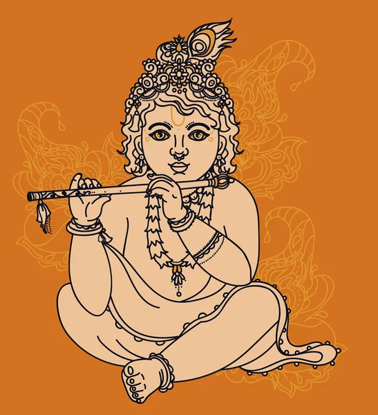 Flüt ile küçük Krishna