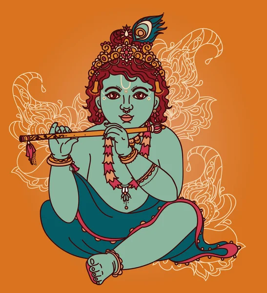 Flüt ile küçük Krishna