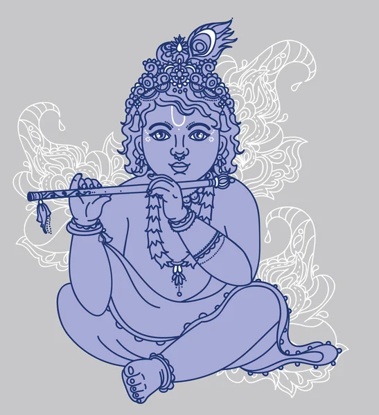 Petit Krishna avec la flûte — Image vectorielle