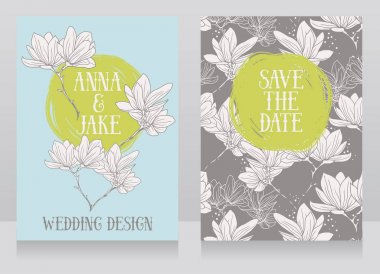 Manolya çiçek ile güzel düğün kartları