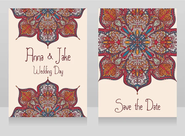 Dois banners para casamento de estilo cigano com belo ornamento de renda — Vetor de Stock
