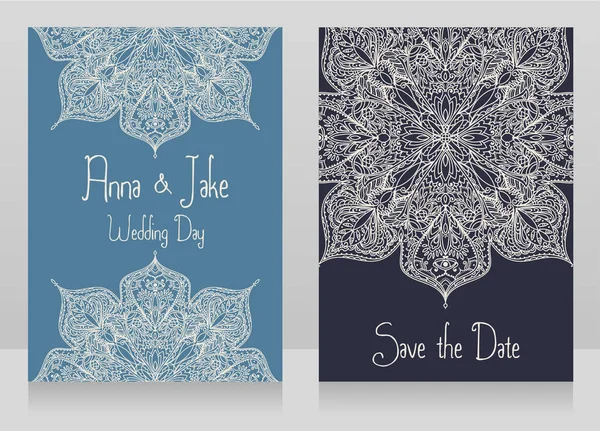 Twee banners voor gypsy stijl bruiloft met prachtige kant ornament — Stockvector