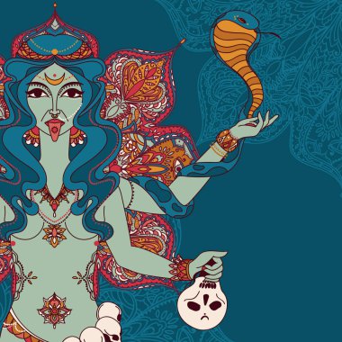  Hint Tanrıça Kali yılan, kafatası ve mandala yuvarlak süsleme