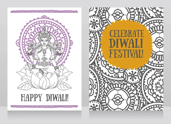 Grußkarten zum Diwali-Fest mit der indischen Göttin lakshmi — Stockvektor
