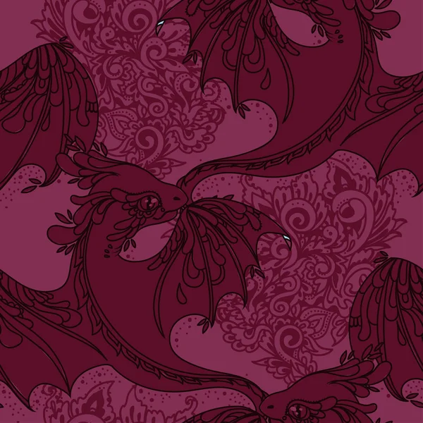 Motif sans couture avec dragons fantaisie mignon — Image vectorielle