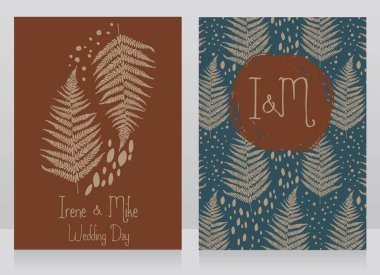 iki kart ile eğreltiotu yaprakları sonbahar düğün için dekore edilmiş