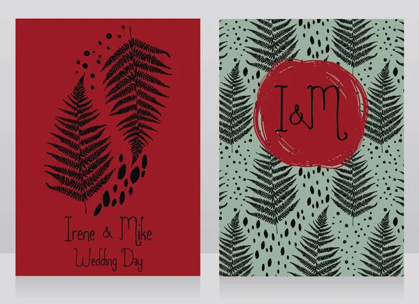 iki kart ile eğreltiotu yaprakları sonbahar düğün için dekore edilmiş