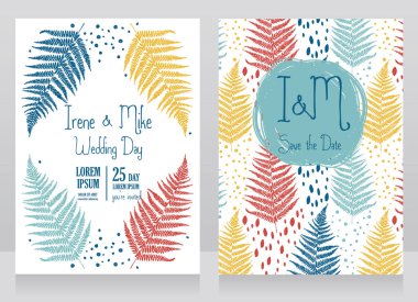 iki kart çerçeve ile dekore edilmiş eğreltiotu yaprakları kurdu