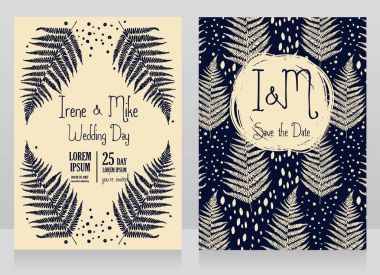 iki kart çerçeve ile dekore edilmiş eğreltiotu yaprakları kurdu