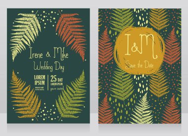 iki kart çerçeve ile dekore edilmiş eğreltiotu yaprakları kurdu