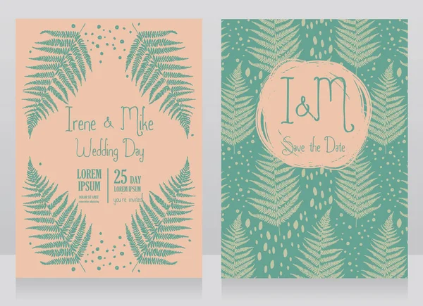 Due carte decorate con cornice formata da foglie di felce — Vettoriale Stock