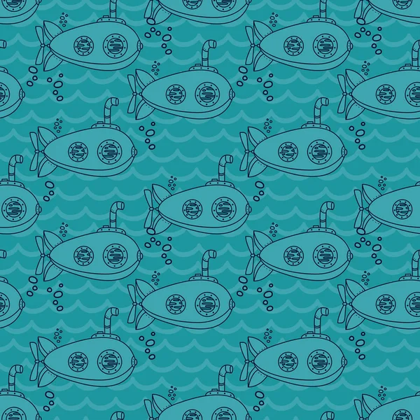 귀여운 빈티지 잠수함으로 완벽 한 패턴 — 스톡 벡터