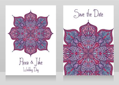 Güzel dantel süsleme ile iki düğün kartları