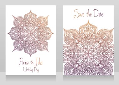 Güzel dantel süsleme ile iki düğün kartları