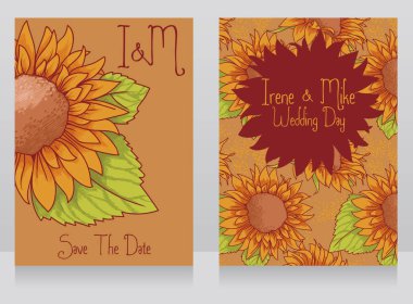 güzel ayçiçeği ile düğün davetiyeleri