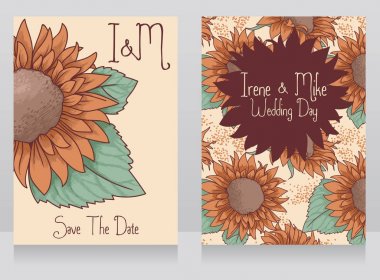 güzel ayçiçeği ile düğün davetiyeleri