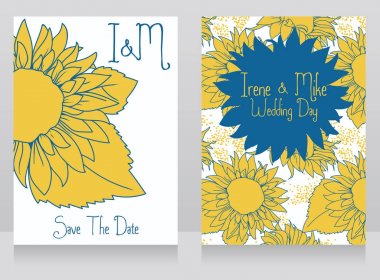 güzel ayçiçeği ile düğün davetiyeleri