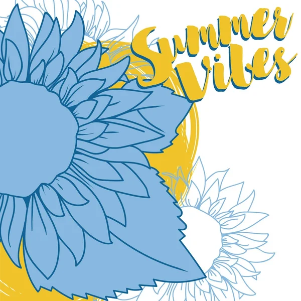 夏季共鸣与向日葵素描风格的海报 — 图库矢量图片