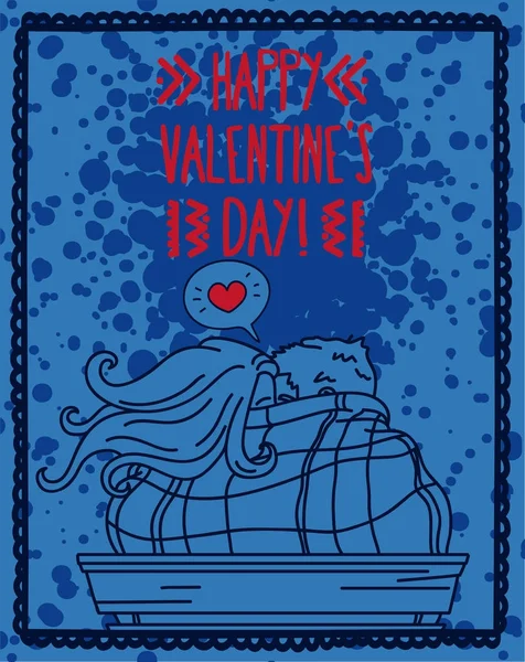 Cartaz para o dia dos namorados com casal beijando e neve —  Vetores de Stock