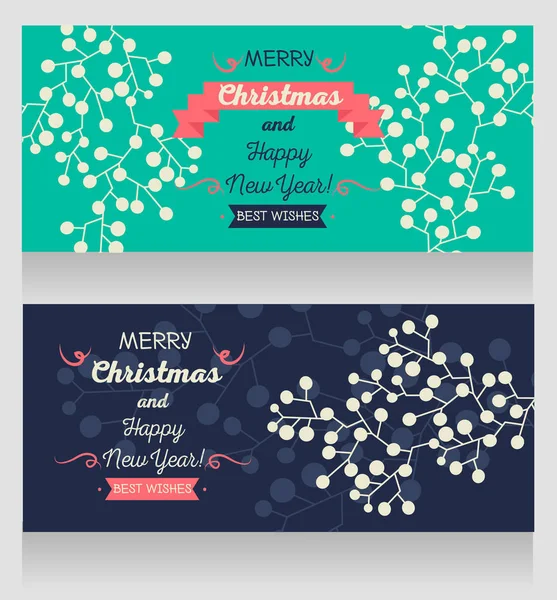 Dos tarjetas para Navidad y feliz año nuevo con ramitas de invierno — Vector de stock