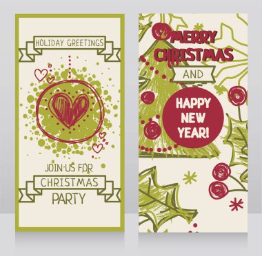 yürekleri Noel partisi için afişler el tarzı çizilmiş