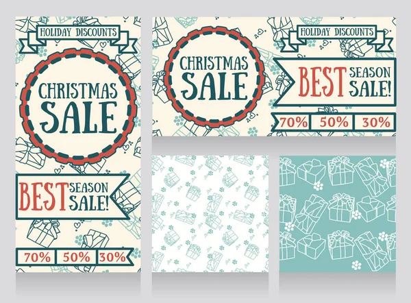 Conjunto de banners e papel de embrulho sem costura para venda temporada de inverno — Vetor de Stock