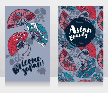 Asya Güzellik için afiş ve geleneksel Asya el kağıt hayranları ile seyahat
