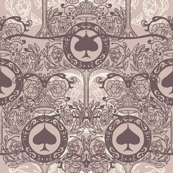 Motif Royal Sans Couture Avec Ornement Floral Pique Couronnes Illustrations — Image vectorielle