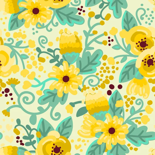 Bright Happy Floral Seamless Pattern Hand Drawn Style Vector Illustration — Stock Vector