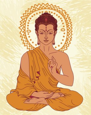 Geleneksel oturuşta Buda meditasyon, buddha purnima, vektör çizim için tebrik kartı kullanılabilir 
