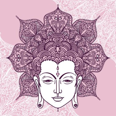 Buddha head on beautiful and magical round pattern, can be used as greeting card for buddha birthday, vector illustration  clipart