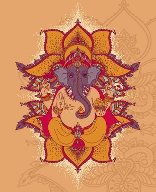 Lord Ganesha ve Kraliyet süsleme, kutlama Ganesh Chaturthi, vektör çizim için kart olarak kullanılabilir