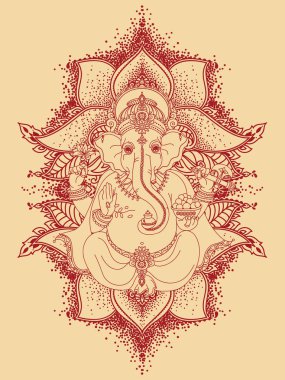 Lord Ganesha ve Kraliyet süsleme, kutlama Ganesh Chaturthi, vektör çizim için kart olarak kullanılabilir